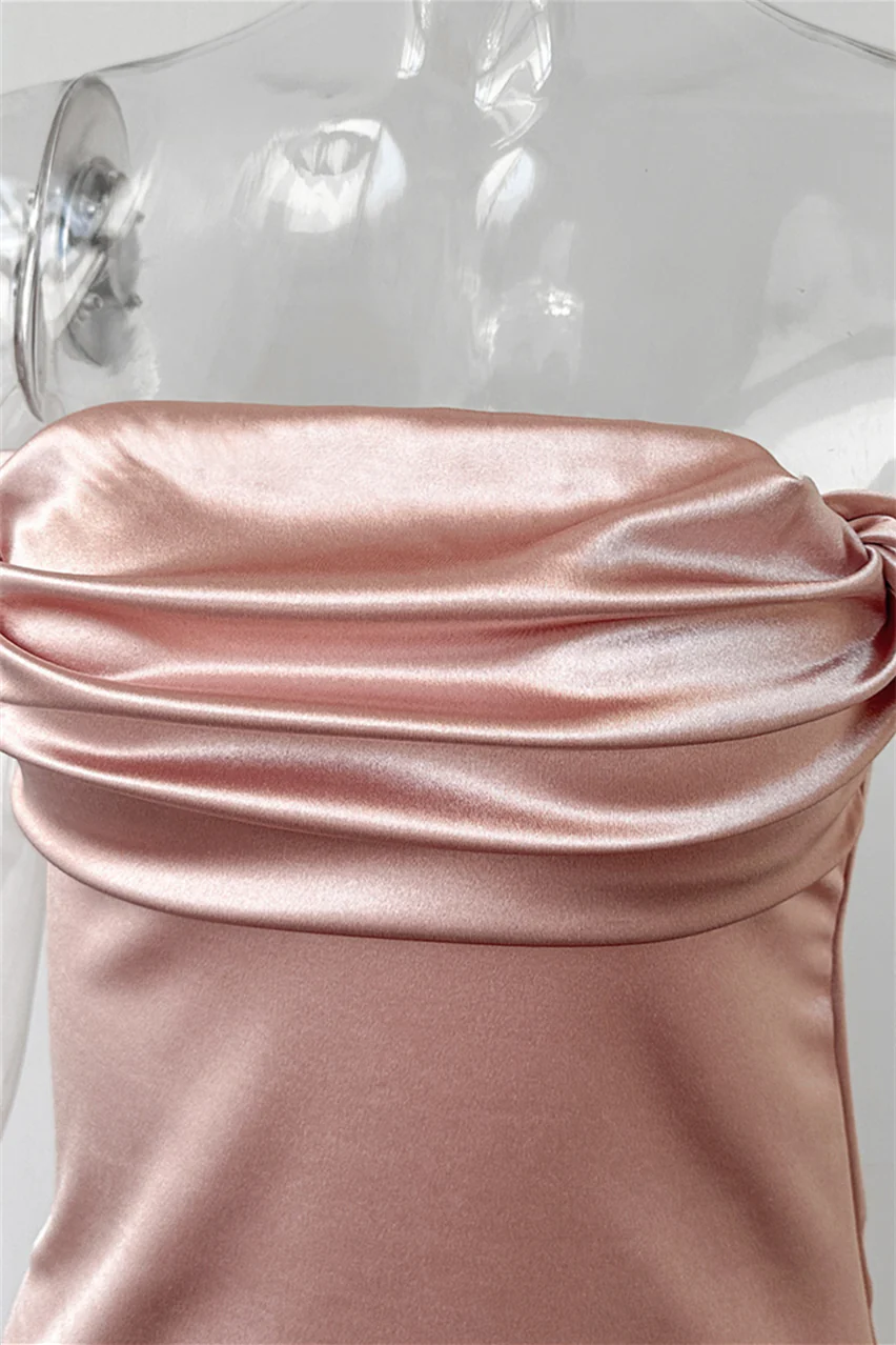 Off the Shoulder Blush Pink Ruched Party Dress - Image 5
