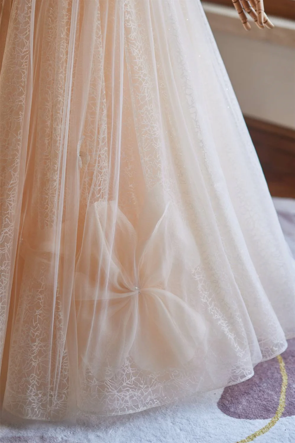 Off the Shoulder Champagne Appliques Long Dress - Image 6