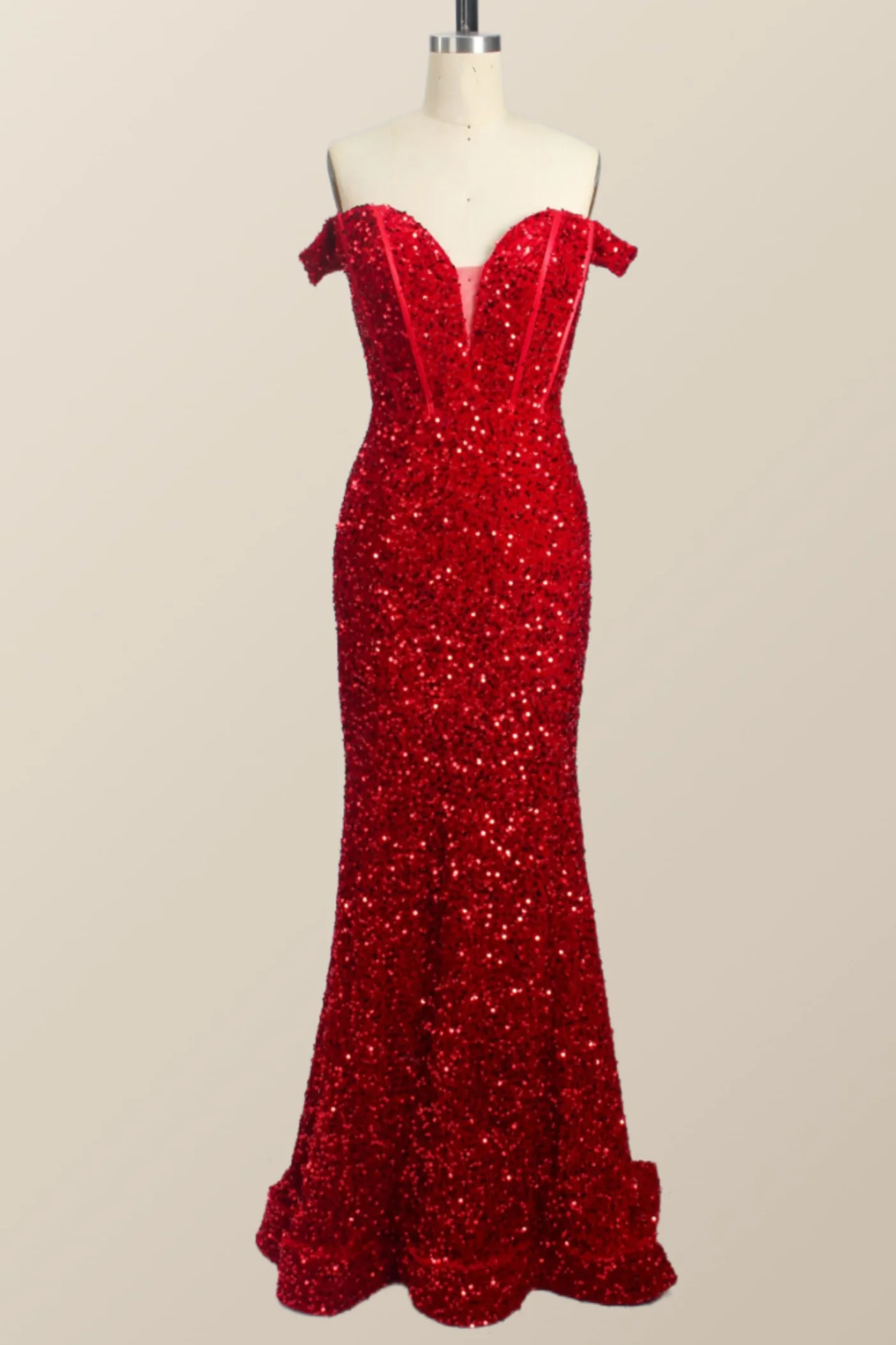 Off the Shoulder Dark Green Sequin Mermaid Prom Dress - Image 3