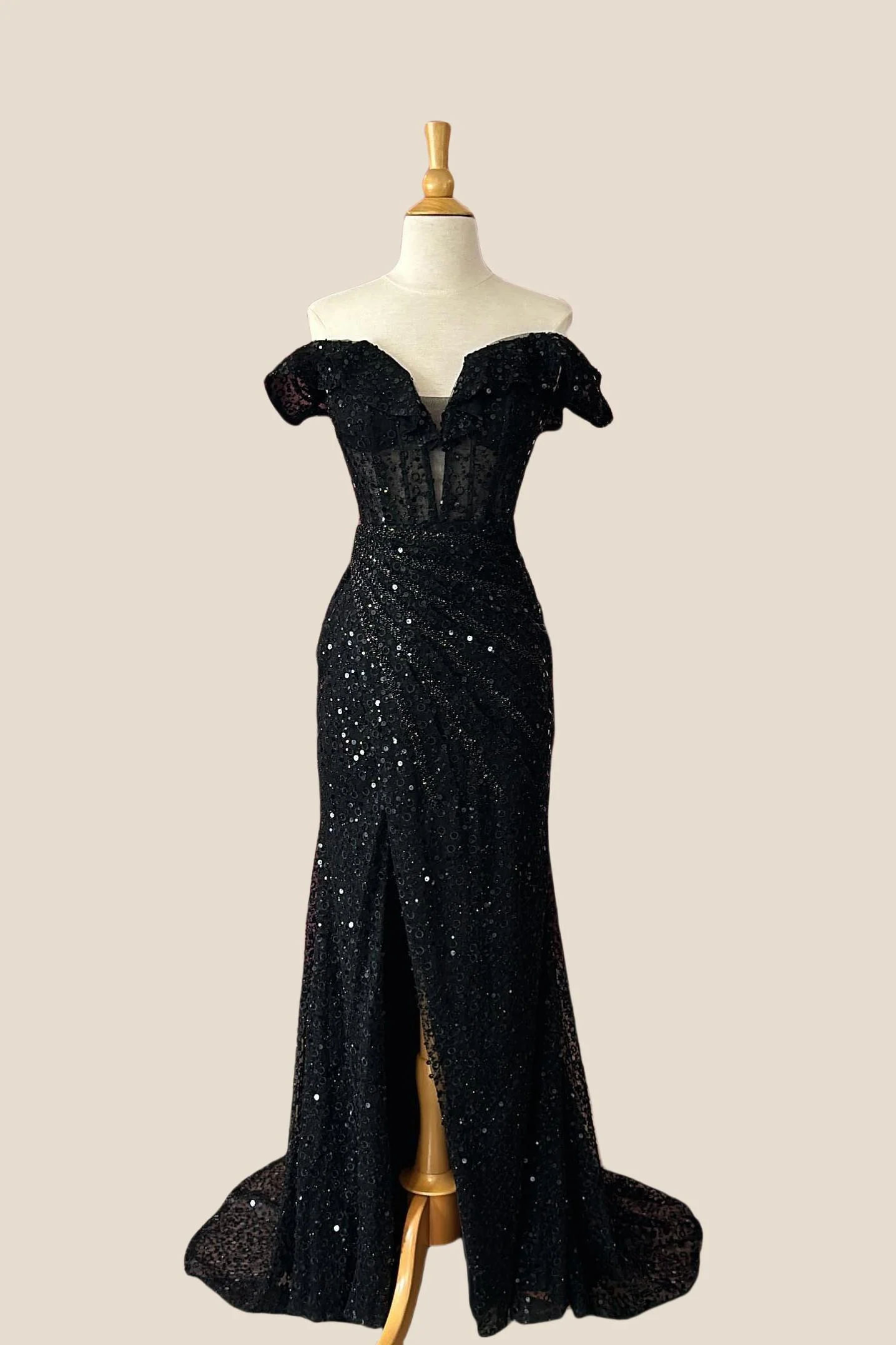 Off the Shoulder Emerald Sequin Long Dress - Image 3