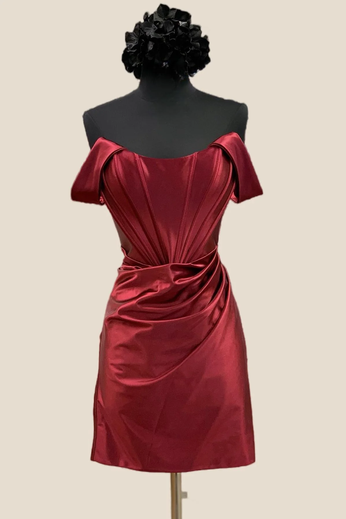 Off the Shoulder Hot Pink Ruched Tight Short Dress - Image 3