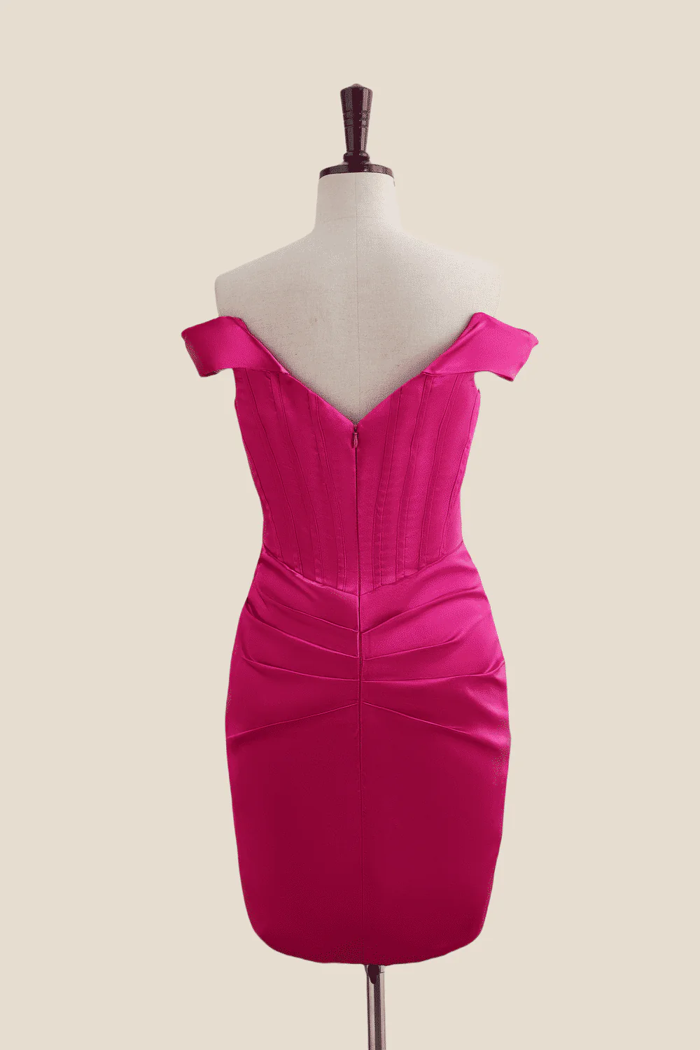 Off the Shoulder Hot Pink Ruched Tight Short Dress - Image 6