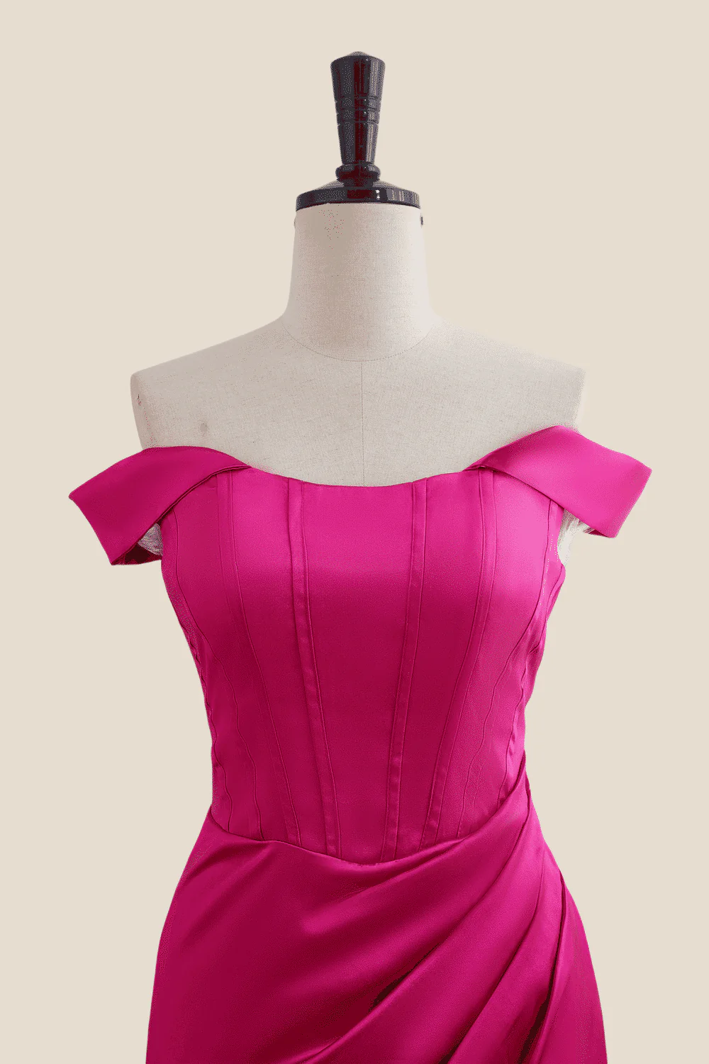 Off the Shoulder Hot Pink Ruched Tight Short Dress - Image 8