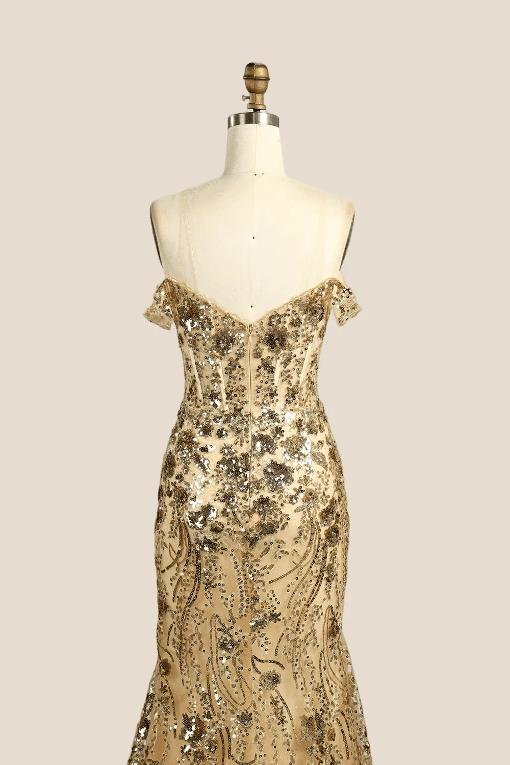 Off the Shoulder Golden Sequin Mermaid Long Dress - Image 5