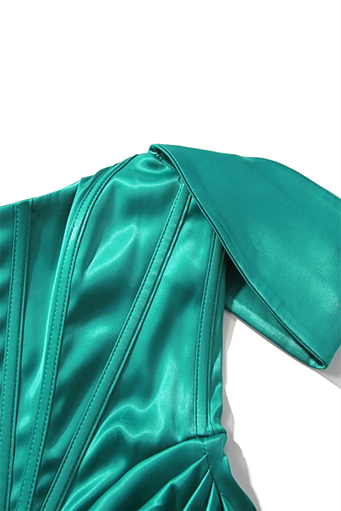 Off the Shoulder Green Party Dress with Slit - Image 4