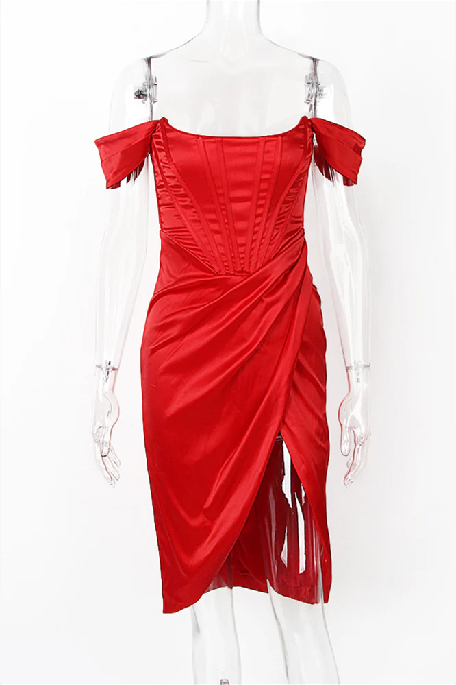 Off the Shoulder Green Party Dress with Slit - Image 7