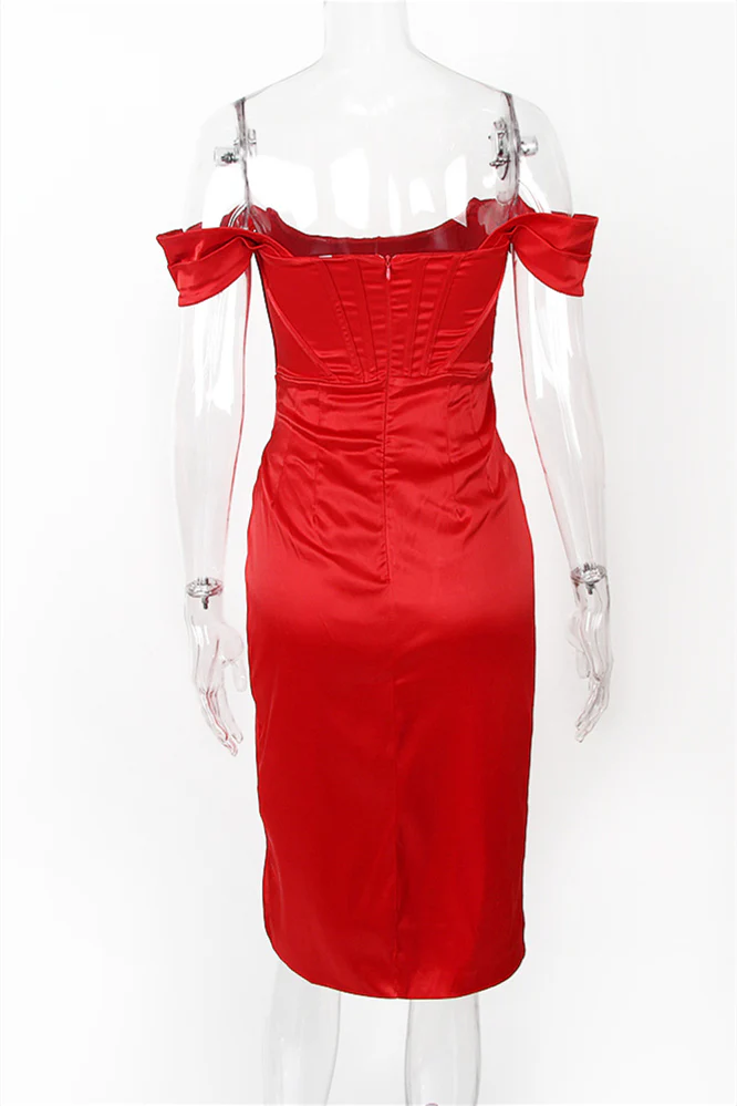 Off the Shoulder Green Party Dress with Slit - Image 8