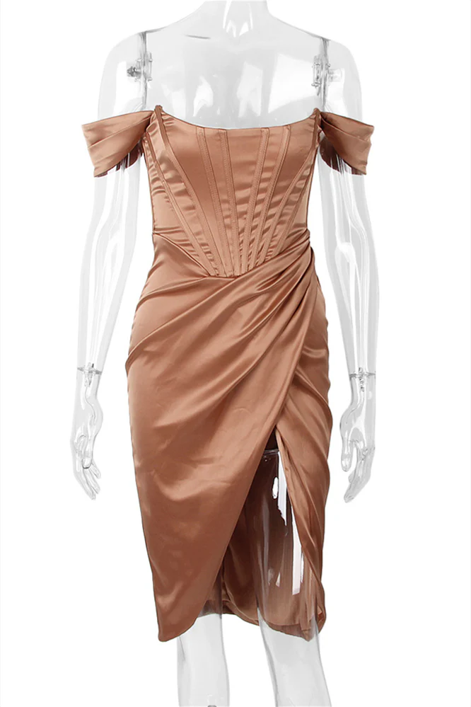 Off the Shoulder Green Party Dress with Slit - Image 9