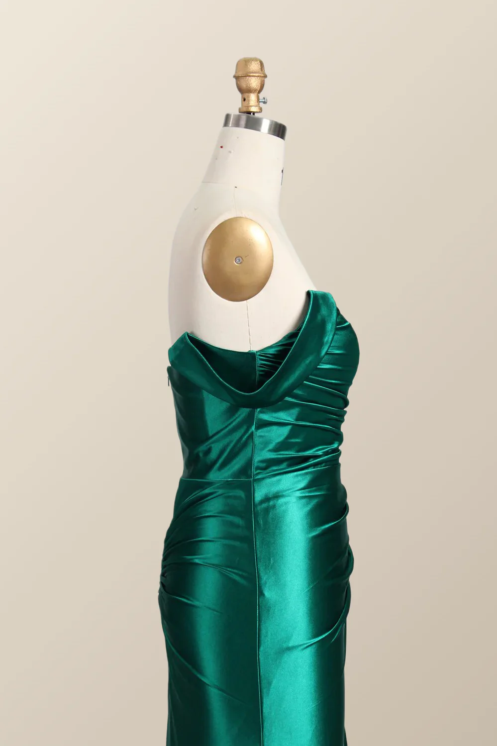 Off the Shoulder Green Satin Mermaid Formal Dress - Image 3