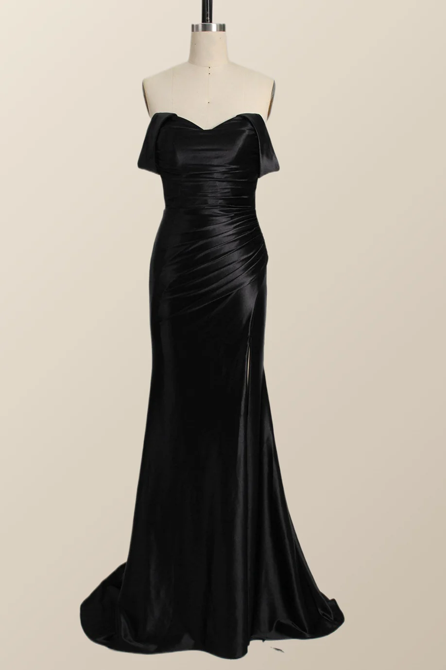 Off the Shoulder Green Satin Mermaid Formal Dress - Image 4