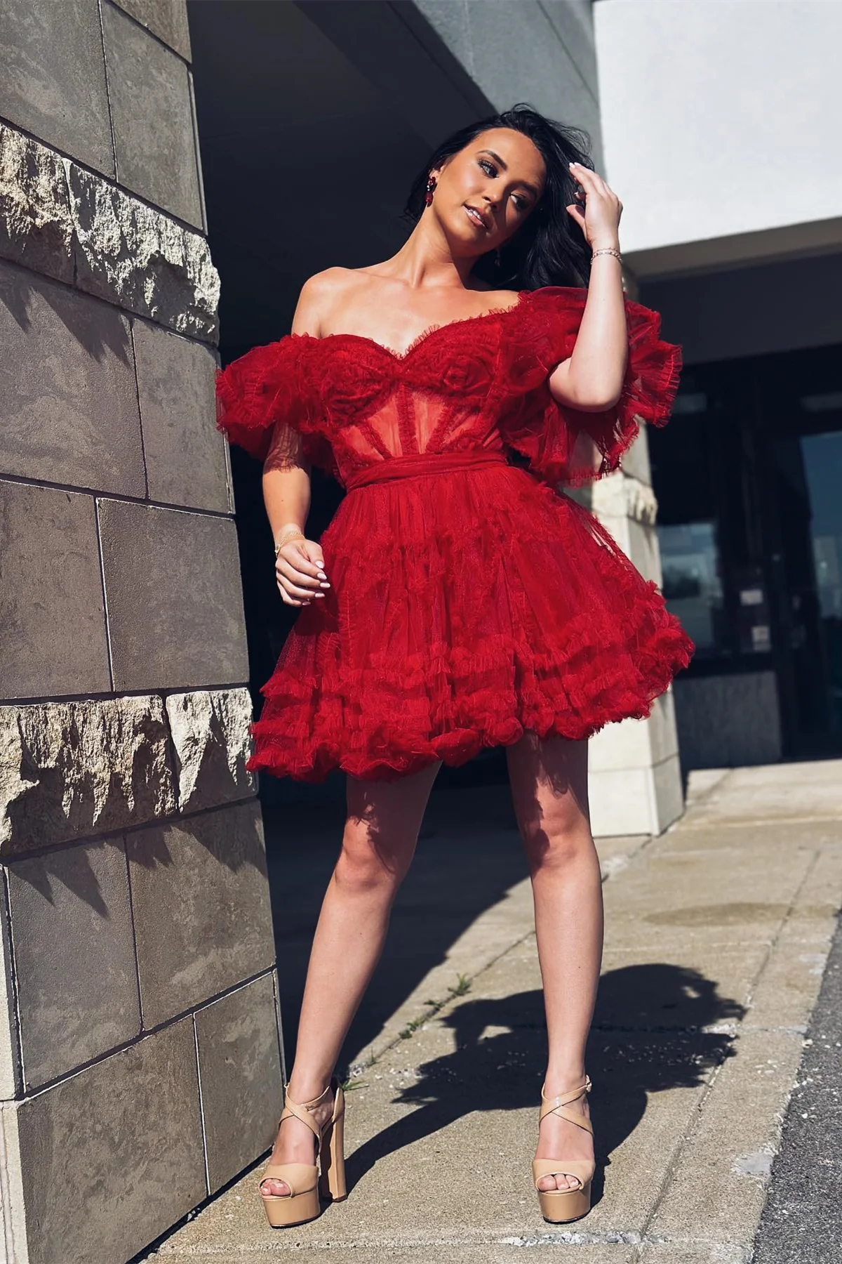 Off the Shoulder Hot Pink Ruffles Short A-line Homecoming Dress - Image 12