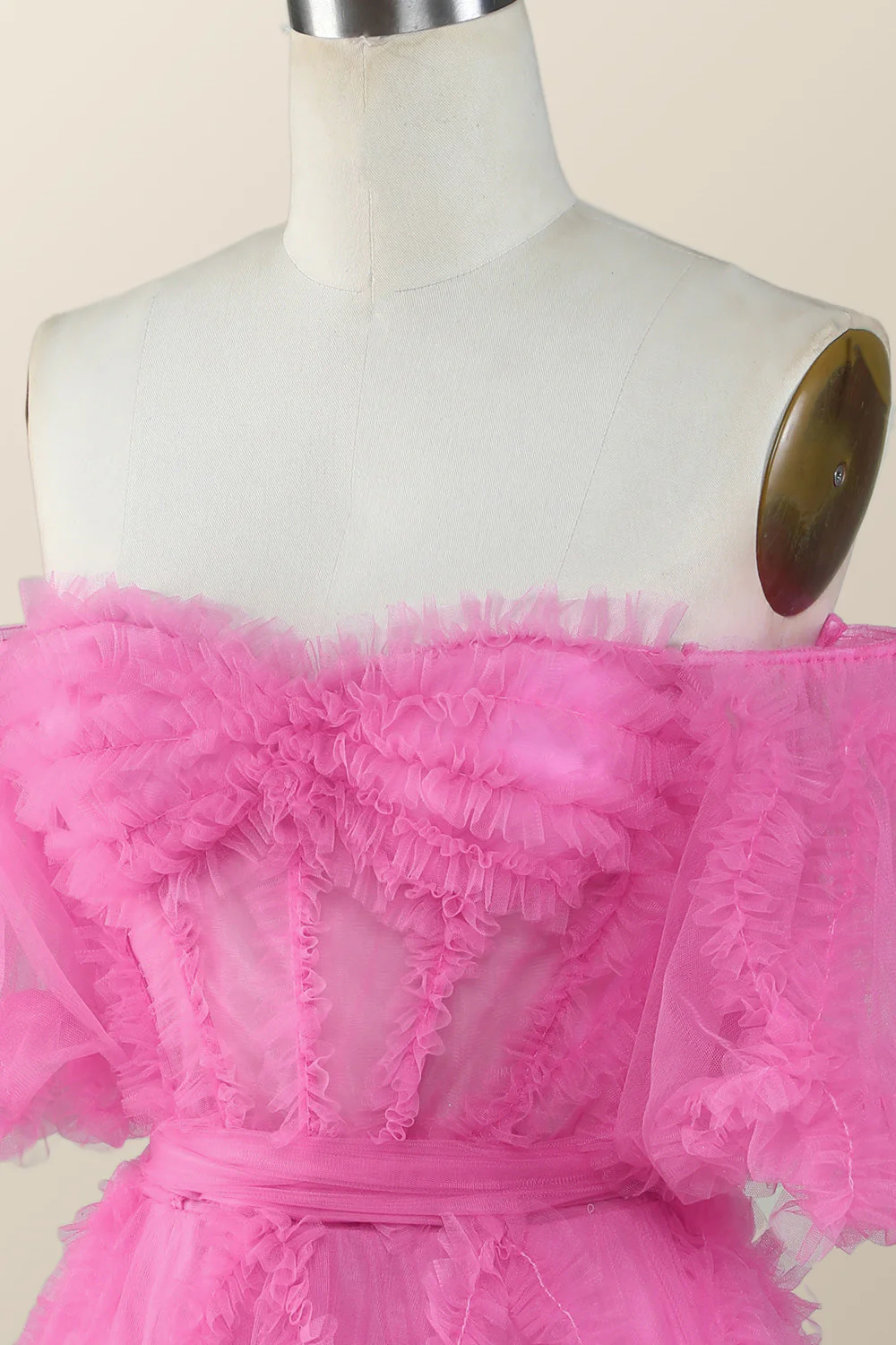 Off the Shoulder Hot Pink Ruffles Short A-line Homecoming Dress - Image 5