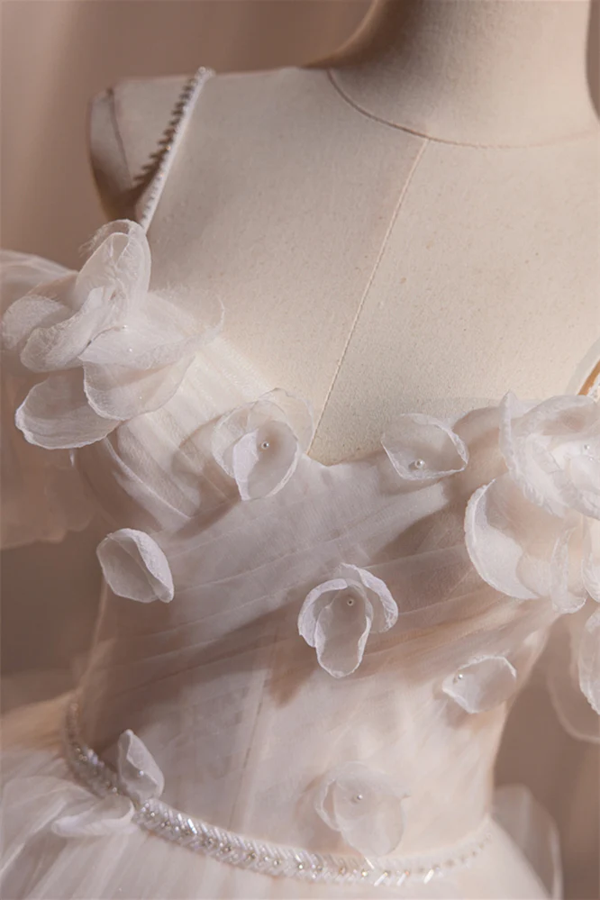 Off the Shoulder Ivory Tulle Floral Long Wedding Gown - Image 5