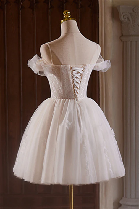 Off the Shoulder Ivroy Lace and Tulle Short Princess Dress - Image 2