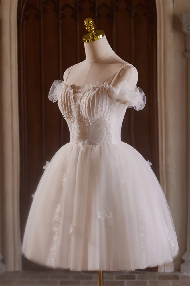 Off the Shoulder Ivroy Lace and Tulle Short Princess Dress - Image 3