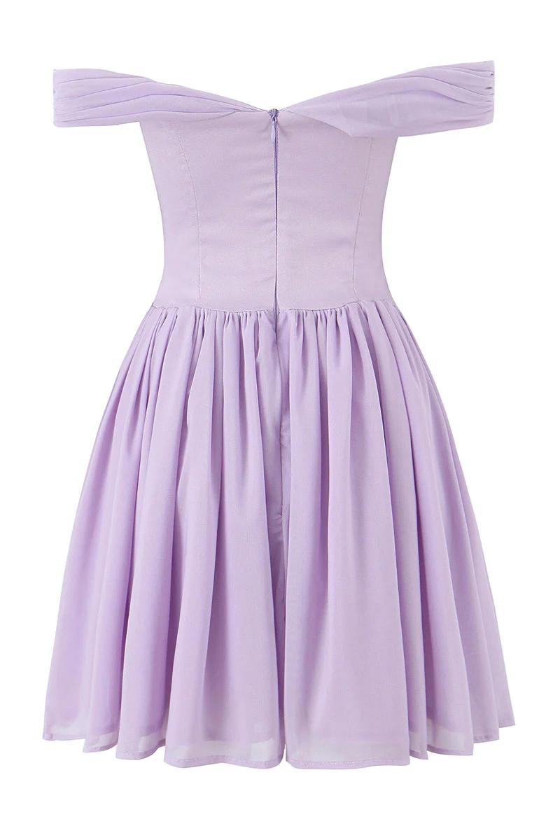 Off the Shoulder Lavender Bow Tie Short Dress - Image 2