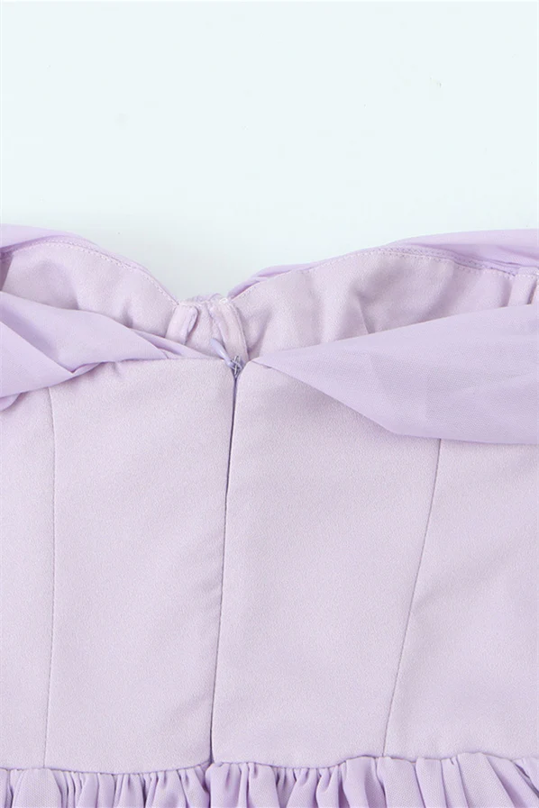 Off the Shoulder Lavender Bow Tie Short Dress - Image 4