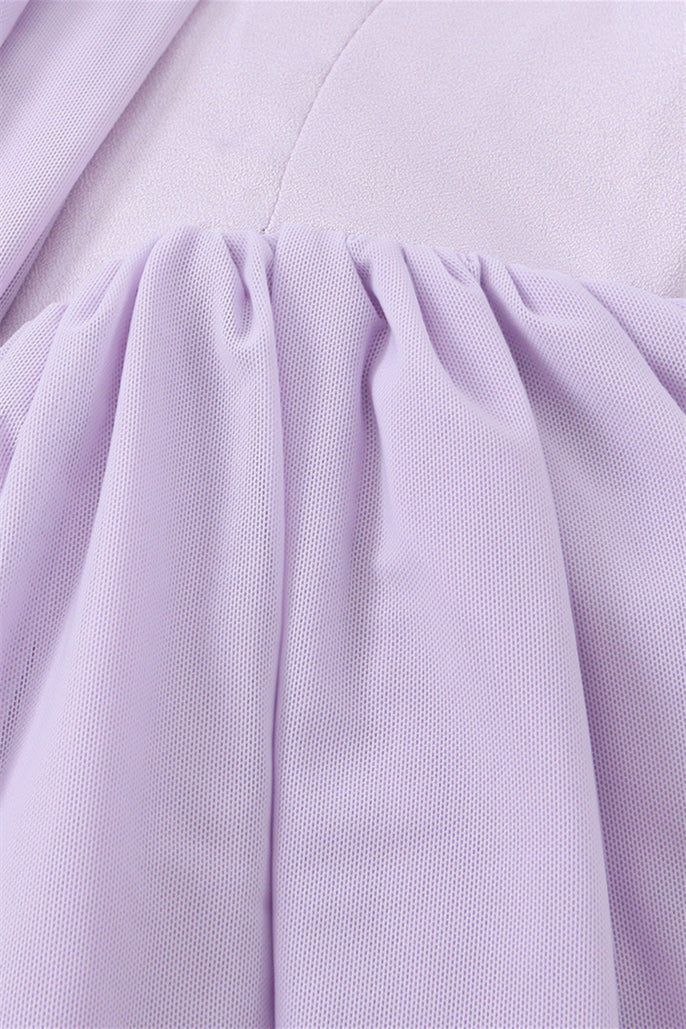 Off the Shoulder Lavender Bow Tie Short Dress - Image 7