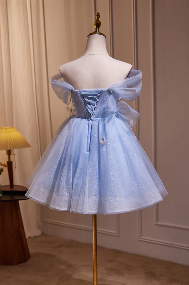 Off the Shoulder Blue A-line Short Princess Dress - Image 2