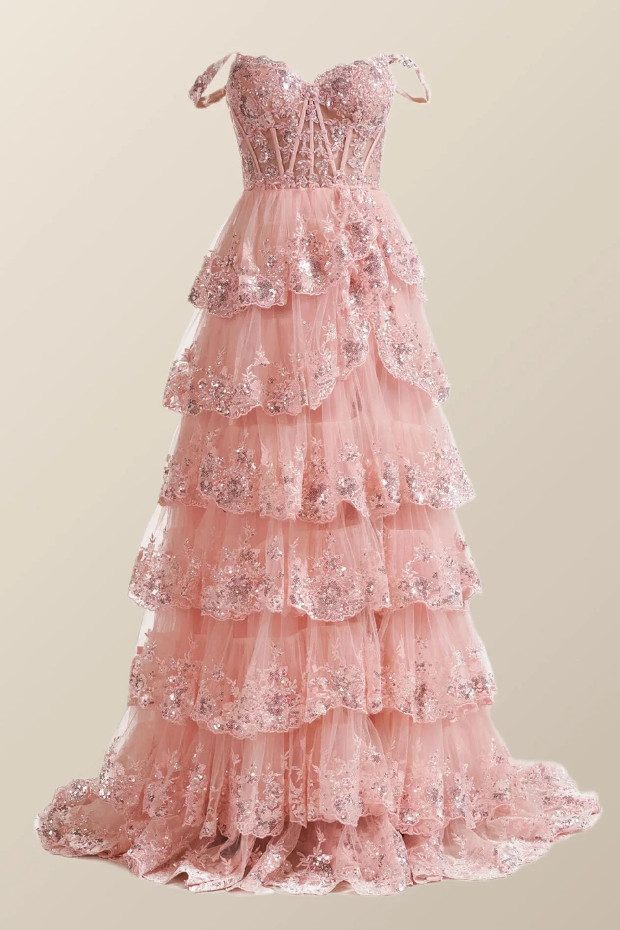 Off the Shoulder Light Blue Sequin Ruffles Long Formal Dress - Image 5