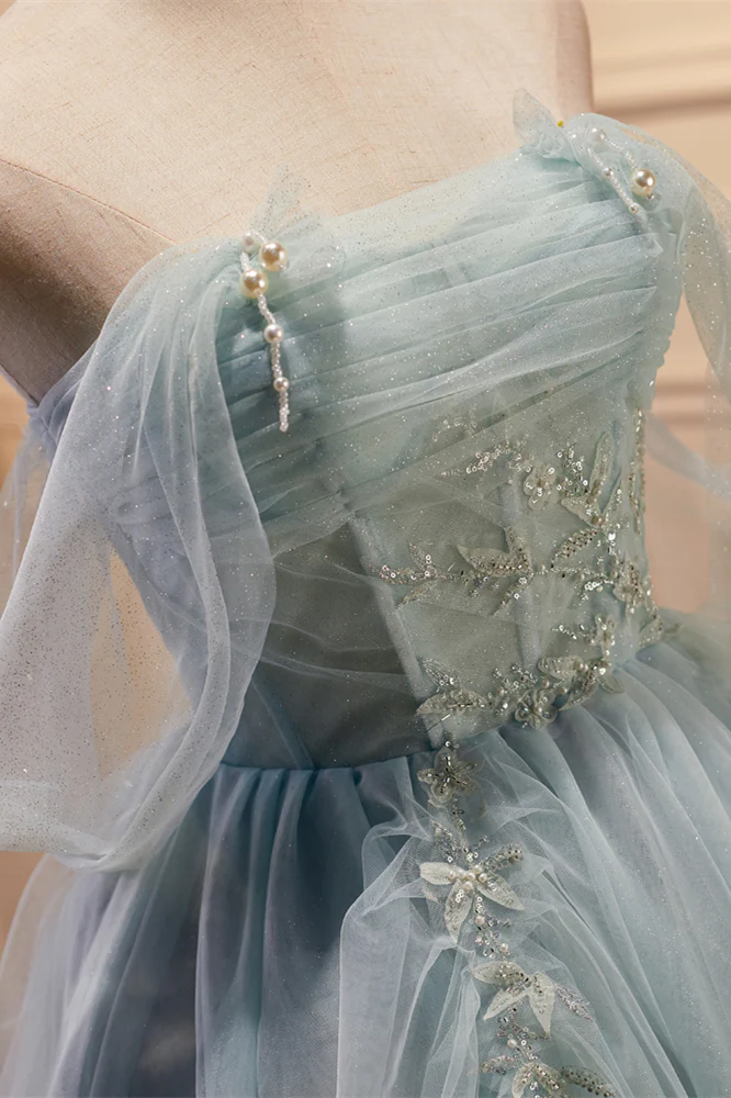 Off the Shoulder Light Green Short Tulle Homecoming Dress - Image 2