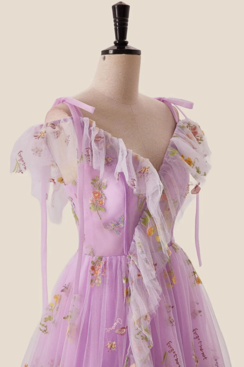Off the Shoulder Lilac Floral Ruffles Formal Dress - Image 5