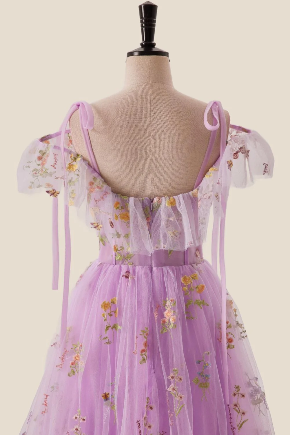Off the Shoulder Lilac Floral Ruffles Formal Dress - Image 6