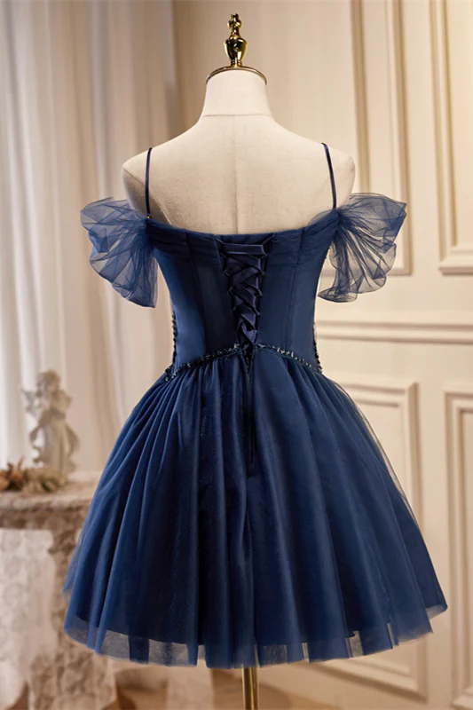 Off the Shoulder Navy Blue Corset Short Party Dress - Image 4
