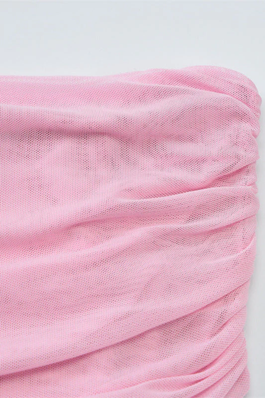 Off the Shoulder Pink Bodycon Short Dress with Ribbon - Image 3