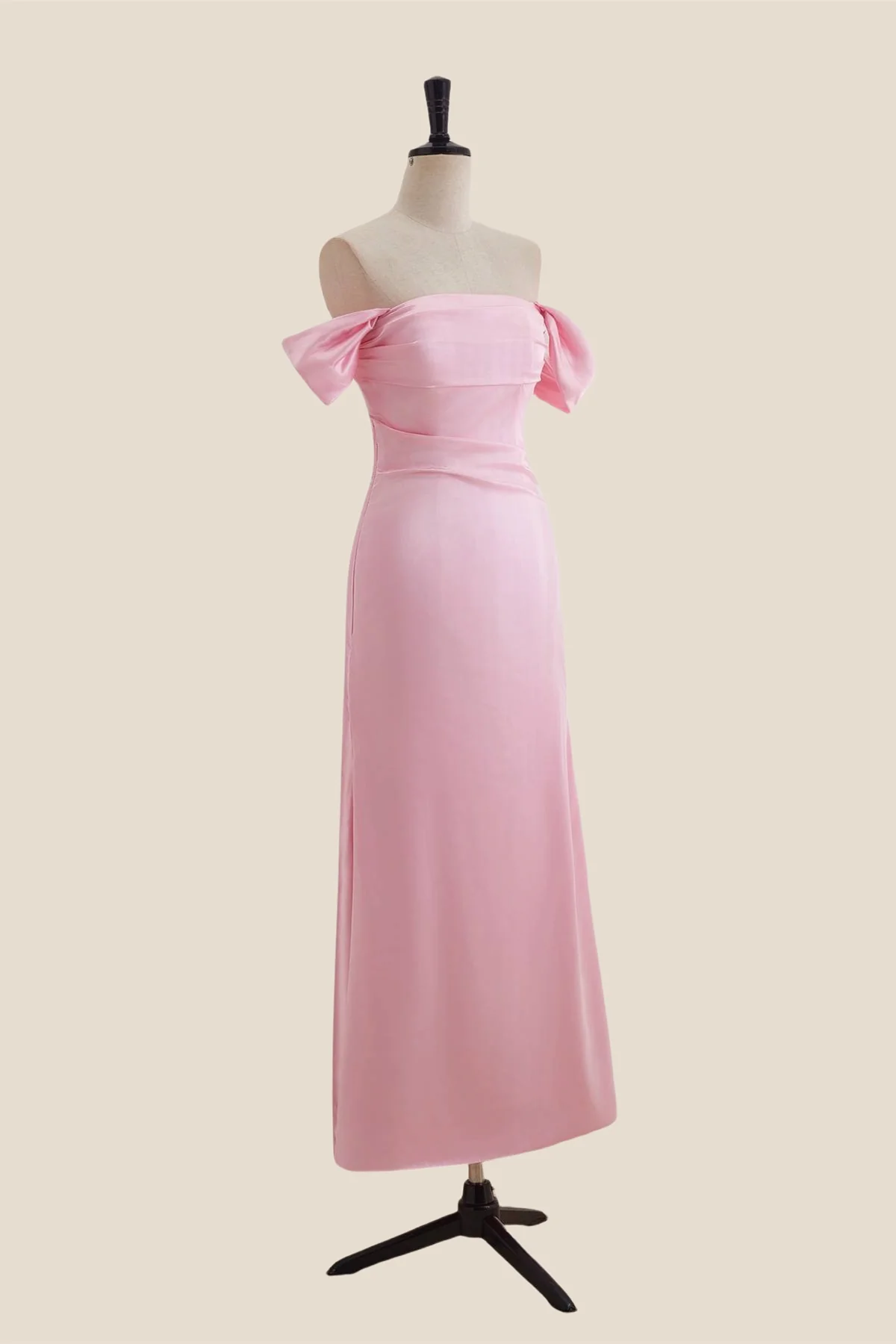 Off the Shoulder Pink Ruched Long Dress - Image 4