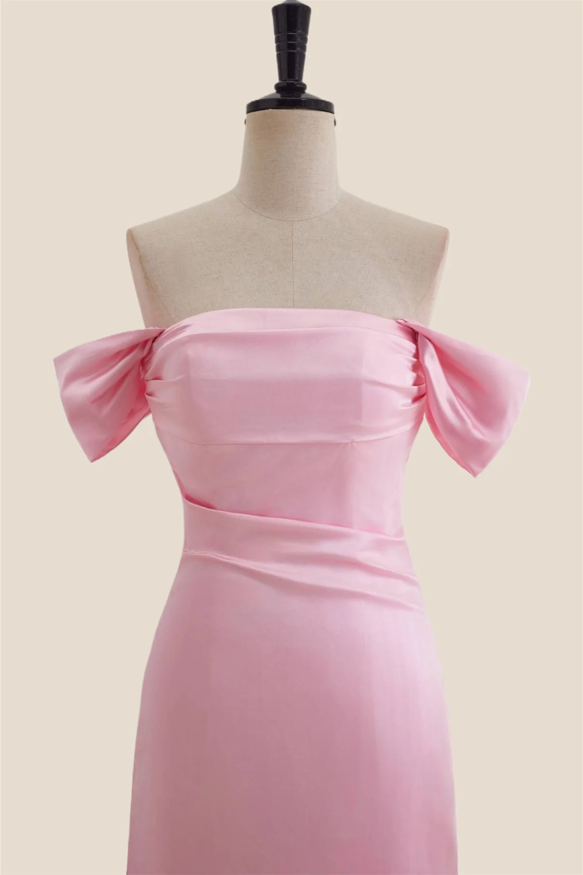 Off the Shoulder Pink Ruched Long Dress - Image 5