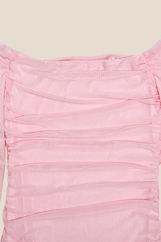 Off the Shoulder Pink Ruffle Hem Short Dress - Image 4