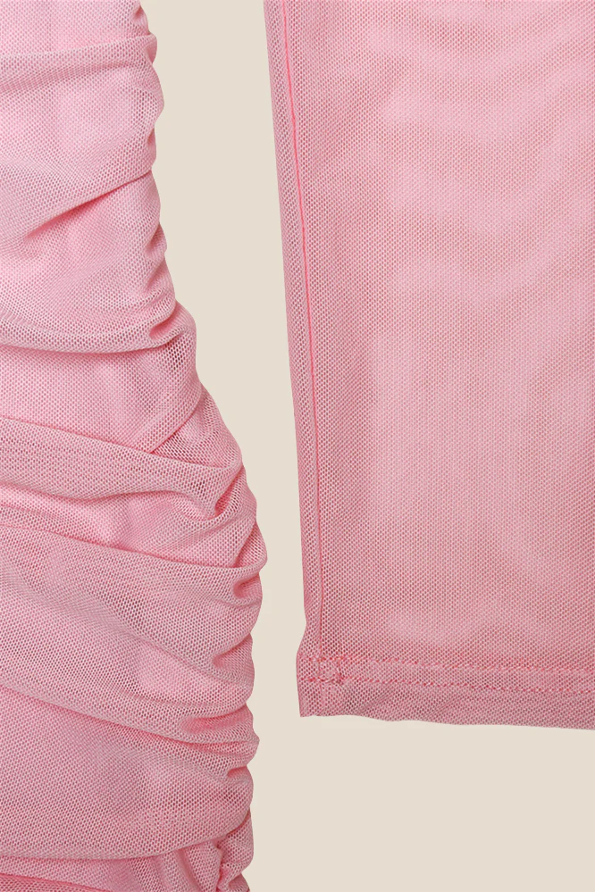 Off the Shoulder Pink Ruffle Hem Short Dress - Image 6