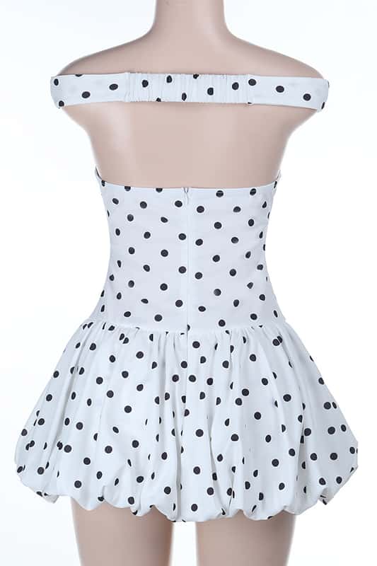 Off the Shoulder Polk Dot Short Bubble Dress - Image 2