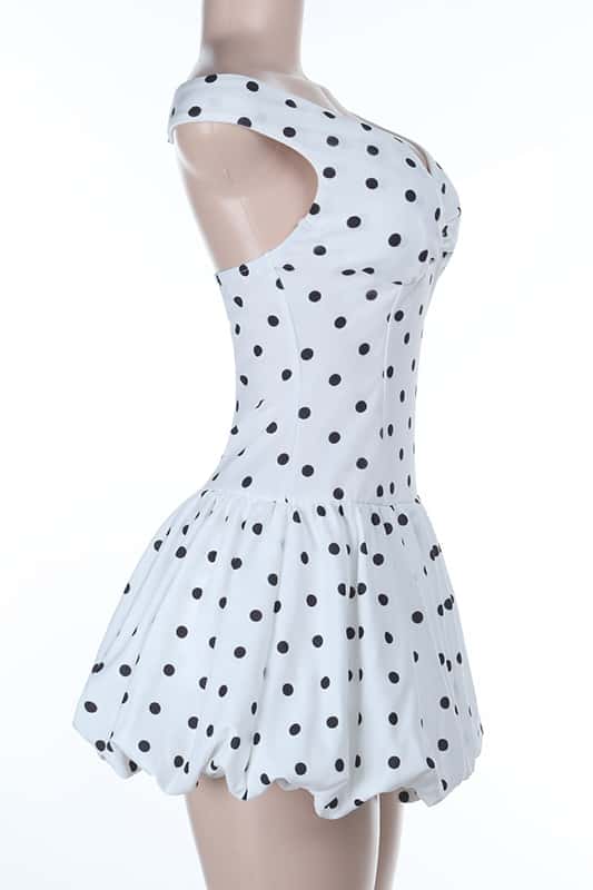 Off the Shoulder Polk Dot Short Bubble Dress - Image 3