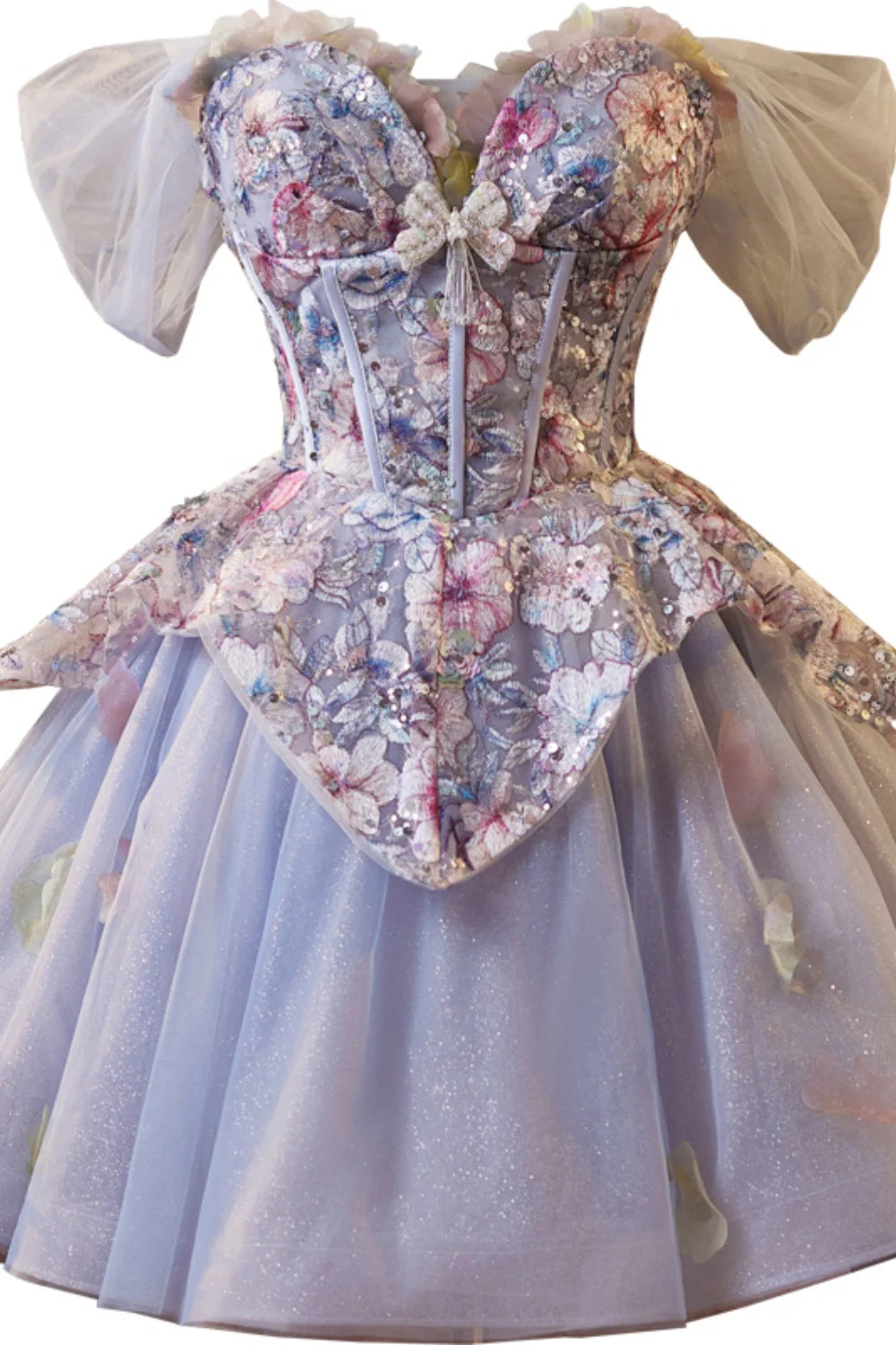 Off the Shoulder Purple Embroidery A-line Short Ball Gown - Image 6