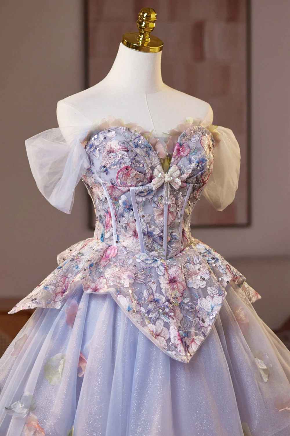 Off the Shoulder Purple Embroidery A-line Short Ball Gown - Image 7