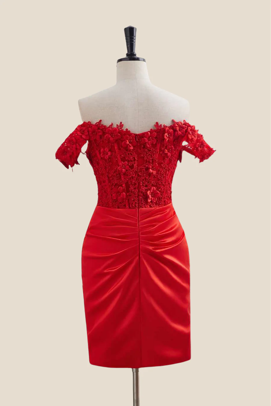Off the Shoulder Red Floral Bodycon Short Dress - Image 2