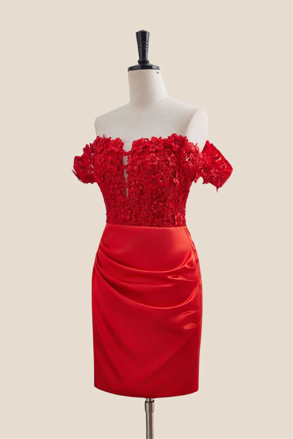 Off the Shoulder Red Floral Bodycon Short Dress - Image 5