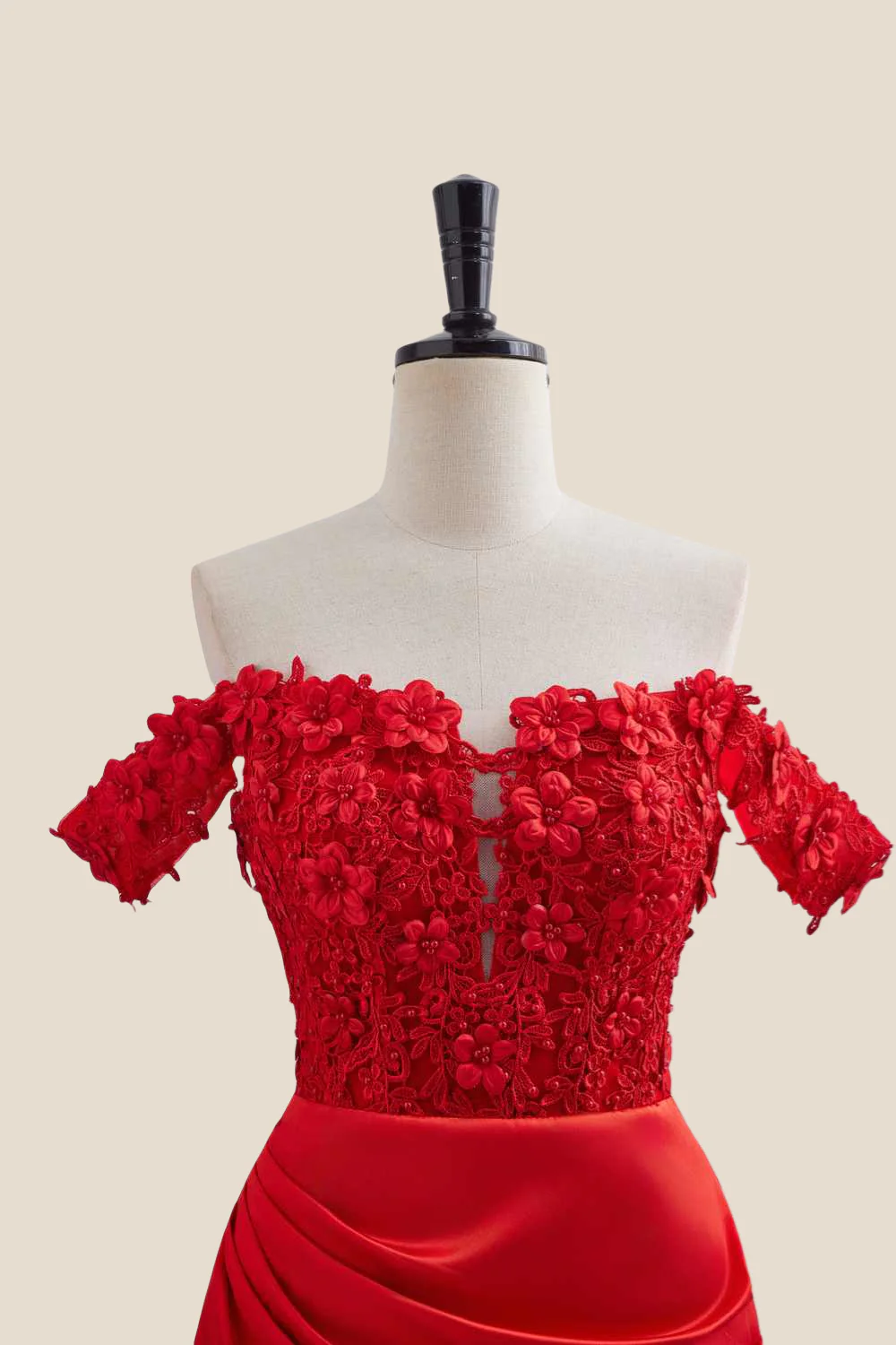 Off the Shoulder Red Floral Bodycon Short Dress - Image 6