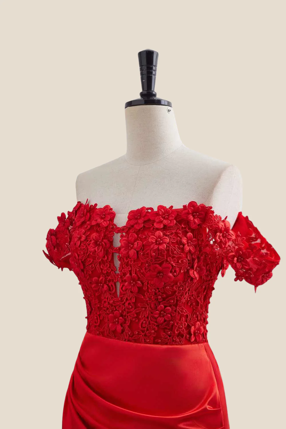 Off the Shoulder Red Floral Bodycon Short Dress - Image 8