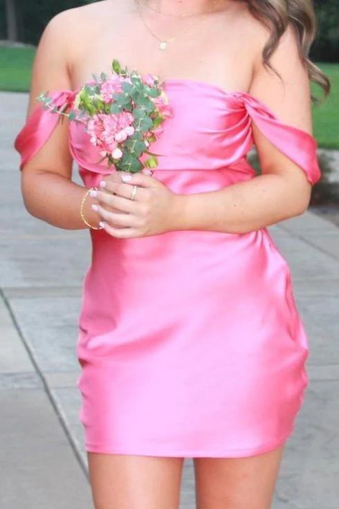 Off the Shoulder Hot Pink Mini Party Dress - Image 2