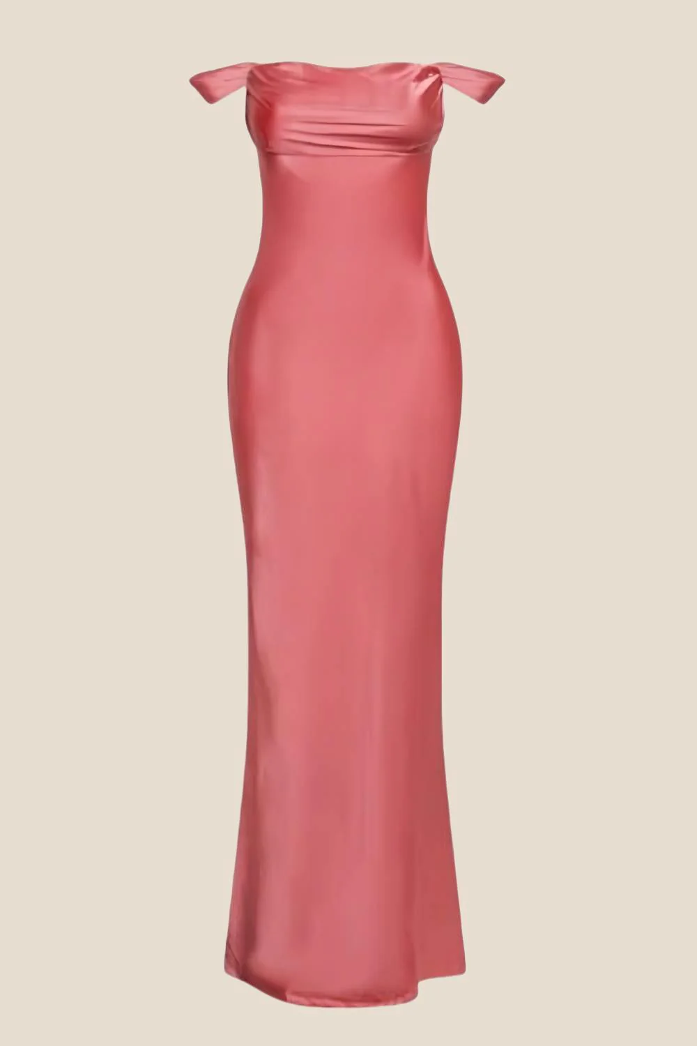 Off the Shoulder Red Soft Satin Long Dress - Image 2