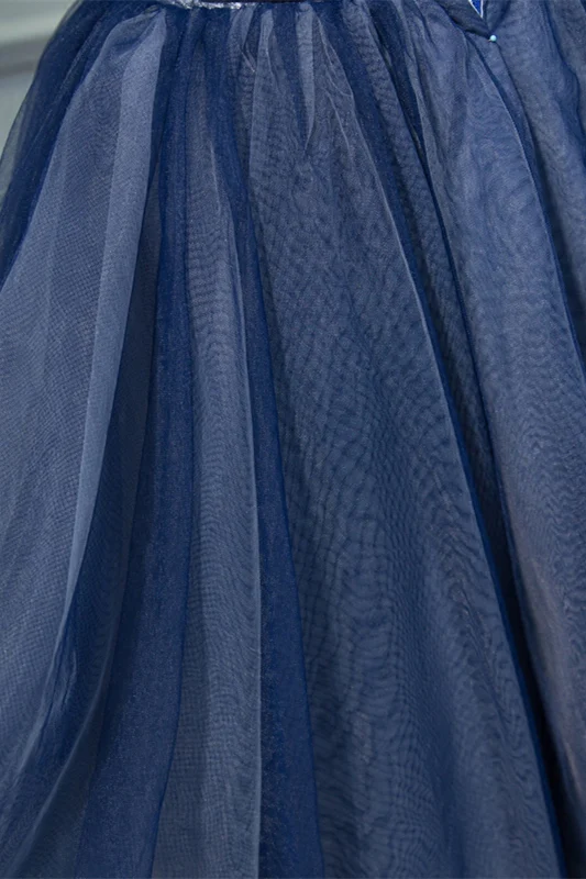 Off the Shoulder Short Sleeves Navy Blue Tutu Party Dress - Image 3
