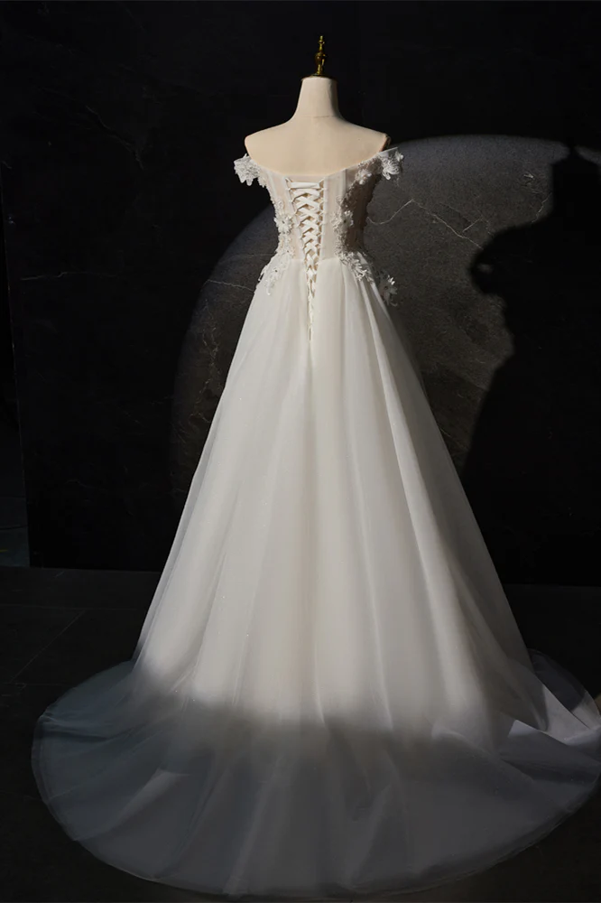 Off the Shoulder White Embroidered Princess Dress - Image 2