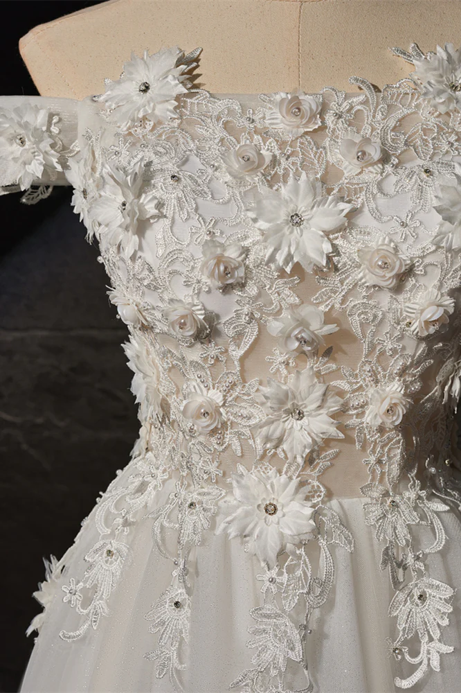 Off the Shoulder White Embroidered Princess Dress - Image 4