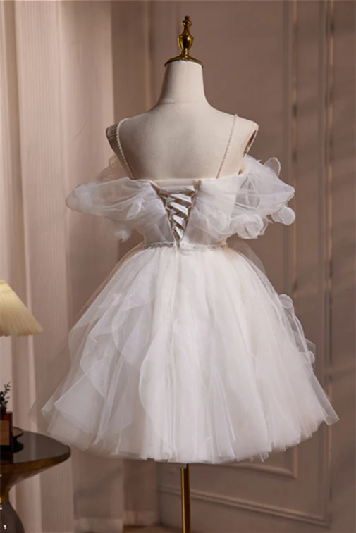 Off the Shoulder White Tulle Short Princess Dress - Image 2