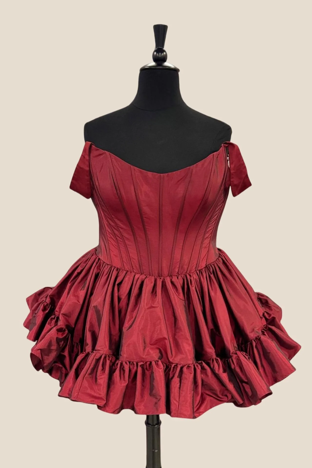 Off the Shoulder Wine Red Short Dress - Image 6