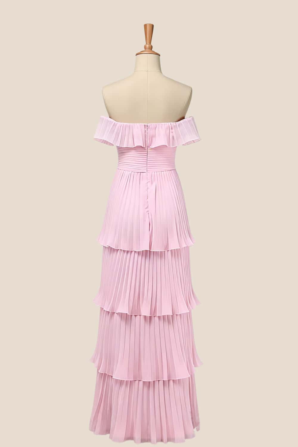 Off the Shoulder Pink Pleated Maxi Dress - Image 2