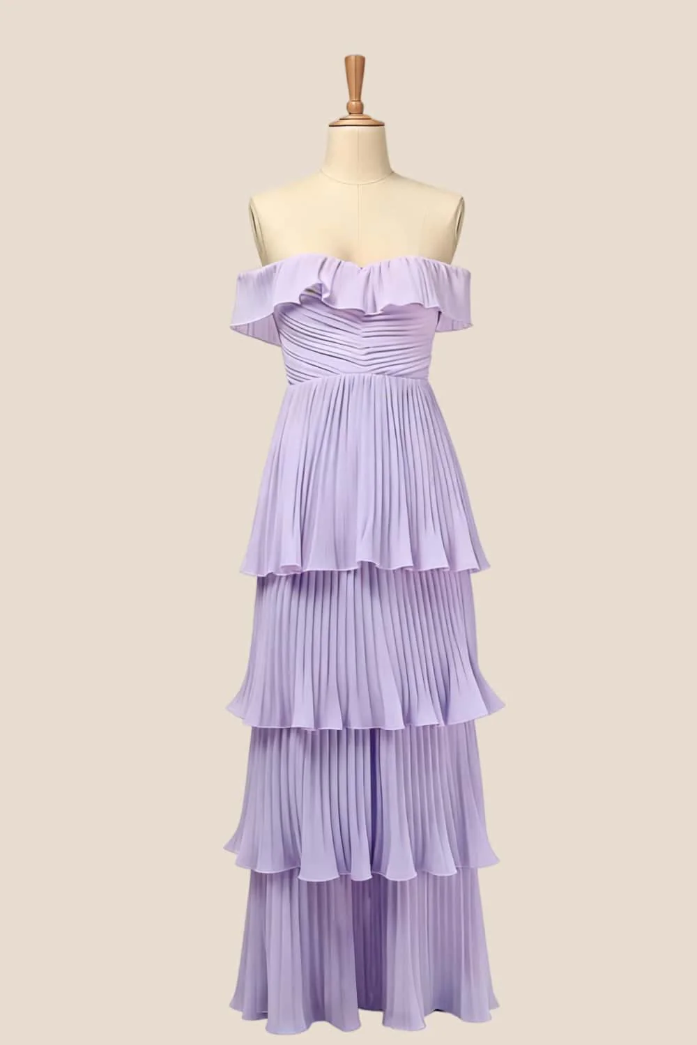 Off the Shoulder Pink Pleated Maxi Dress - Image 3